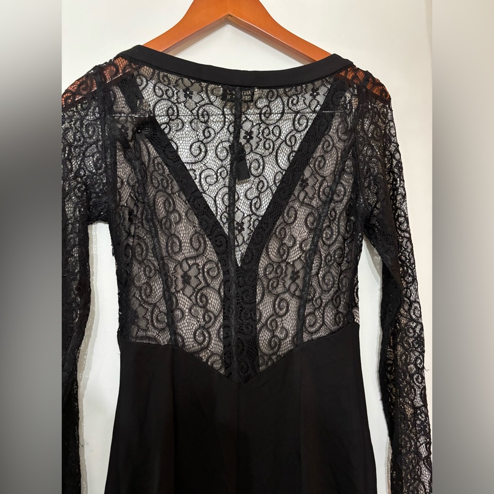 Antonio Berardi Women Black Sheer Back Long Sleeve Dress Size 38 - Picture 3 of 13